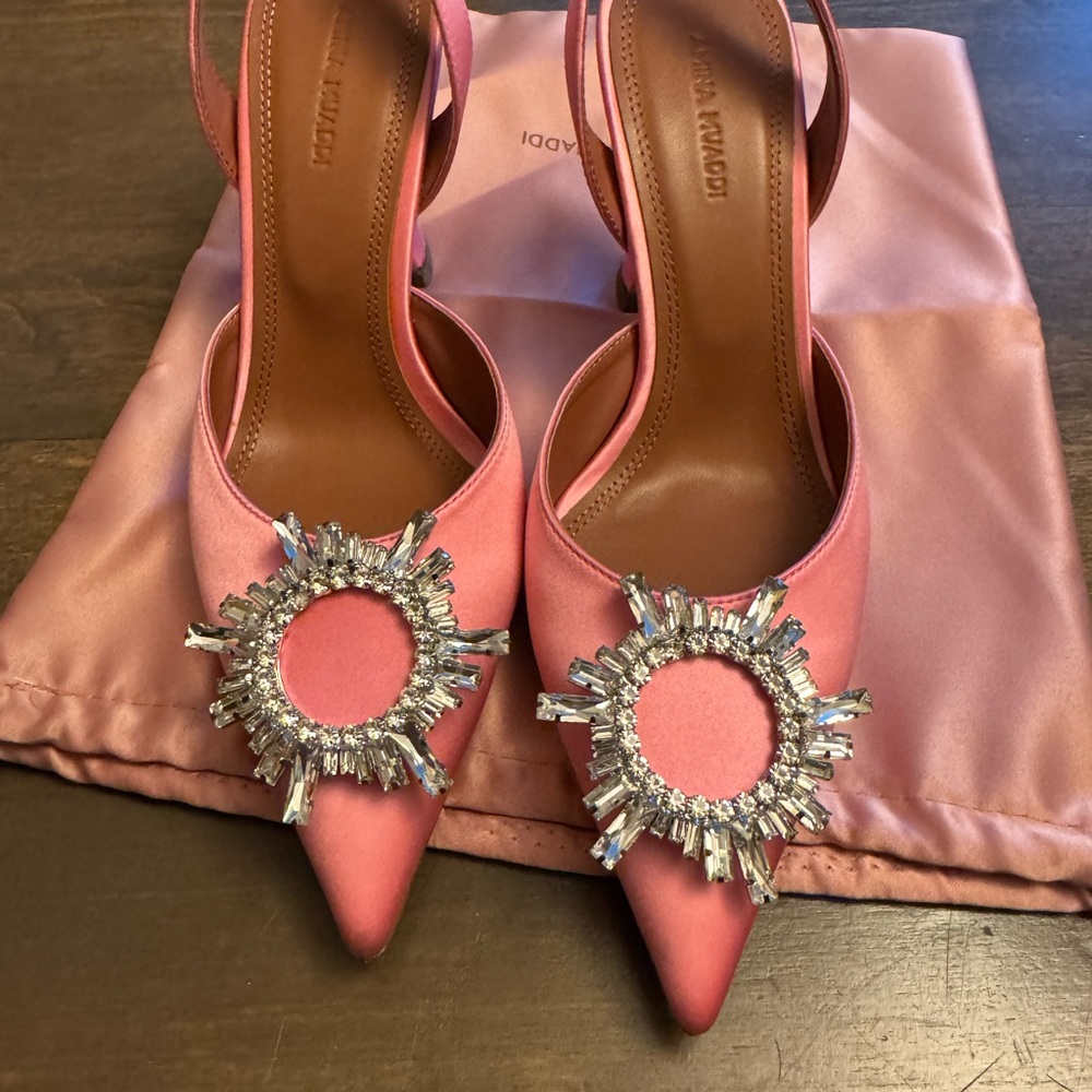 Pink Satin Embellished Slingback Heels